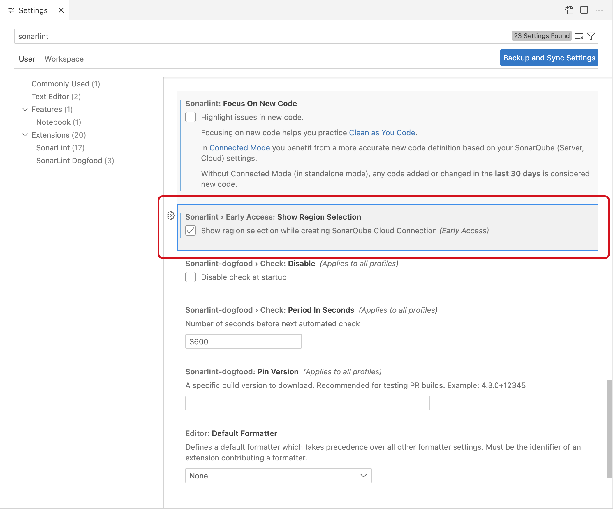 To set up connected mode with an account in the US region, you need to update a setting in SonarQube for VS Code.