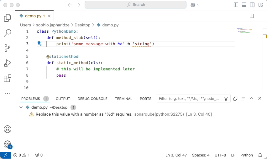 Open a rule description in SonarQube for VS Code so that you can learn why this is an issue in your project.